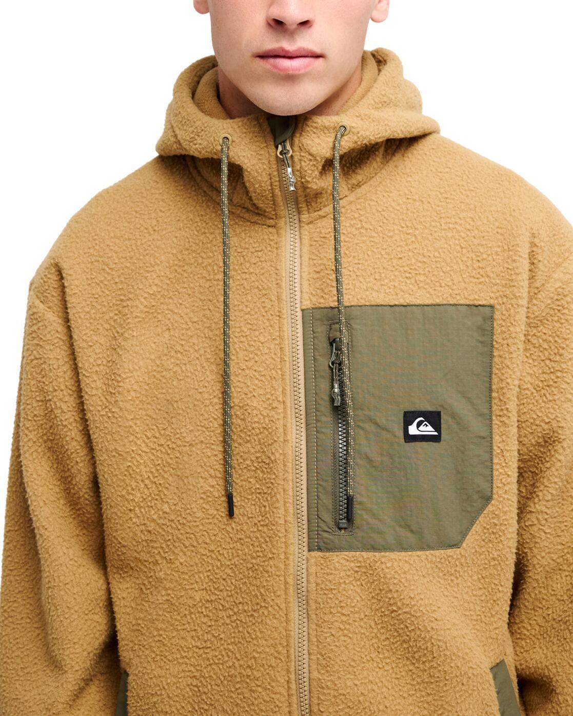 Bruine fleece hoodie met rits CLEAN COAST HOOD Beige Heren 3/4