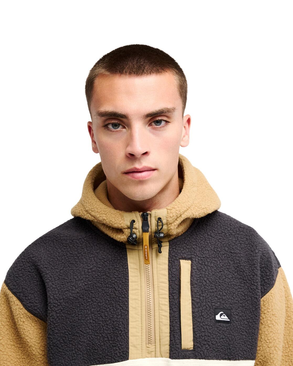 Bruine fleece hoodie met halve rits OCEAN VIEW MIX UP Beige Heren 4/4