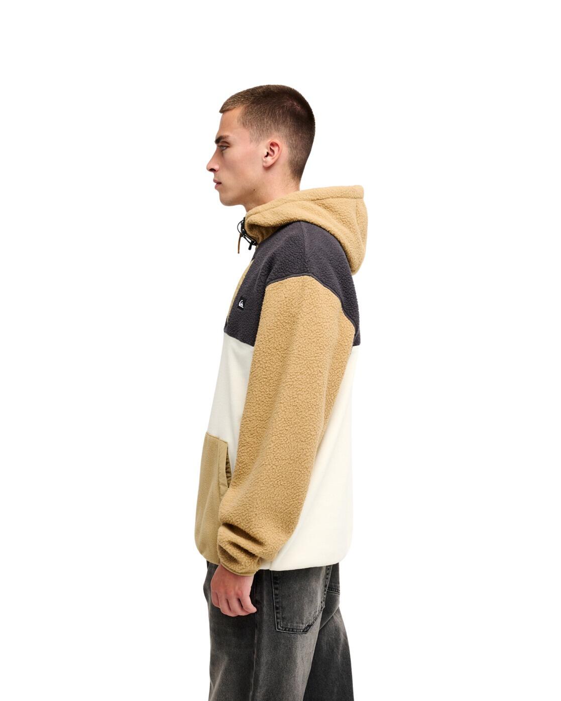 Bruine fleece hoodie met halve rits OCEAN VIEW MIX UP Beige Heren 3/4
