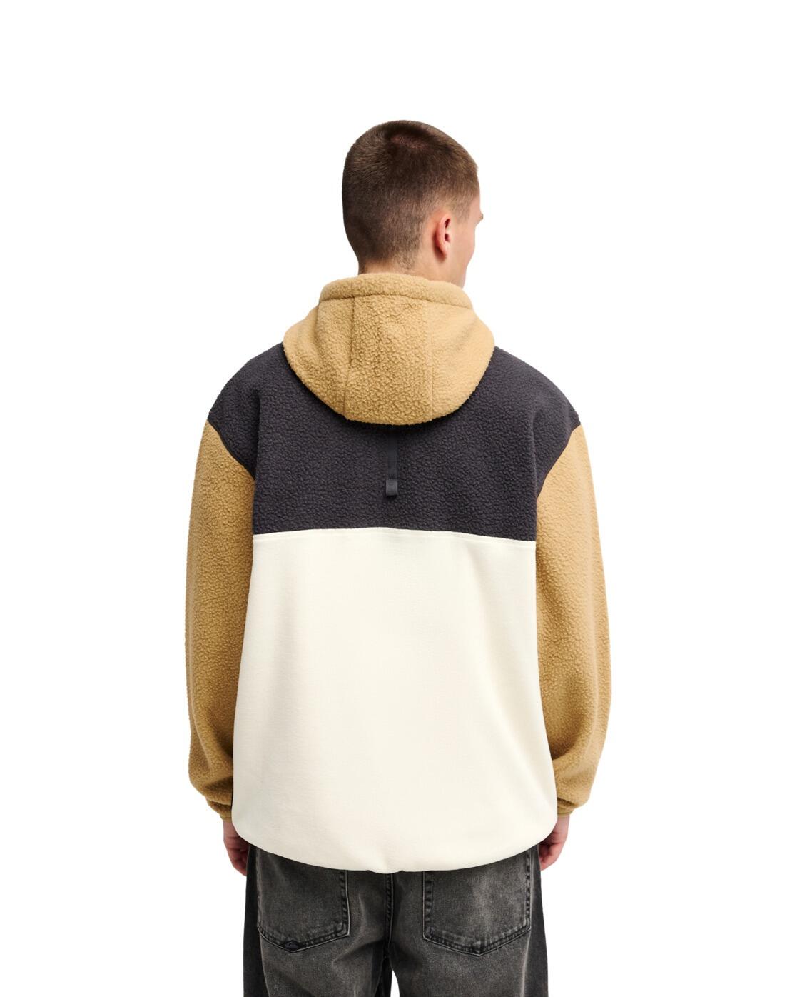 Bruine fleece hoodie met halve rits OCEAN VIEW MIX UP Beige Heren 2/4