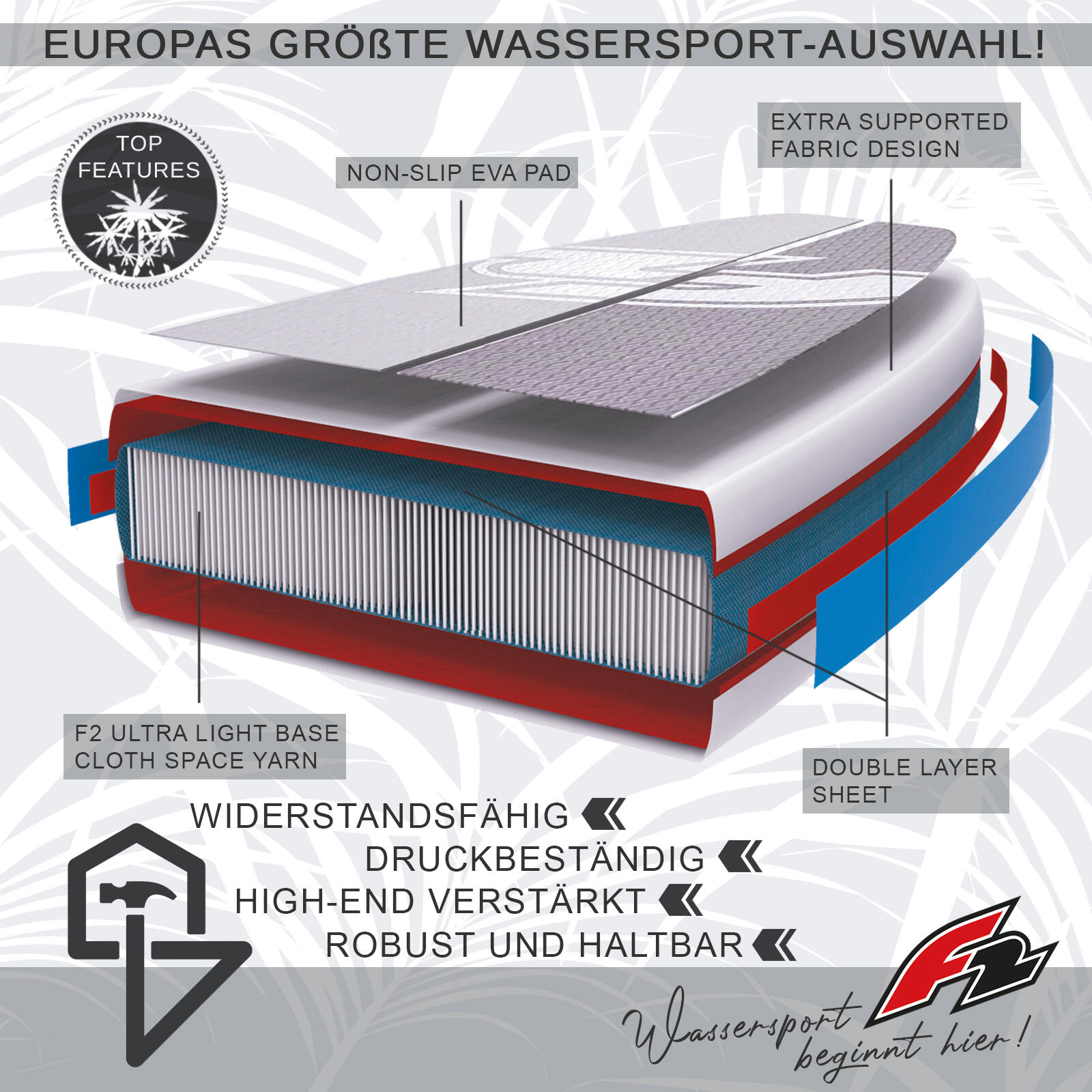 F2  SUP Stand Up Paddle Board Free V2 354cm 11,6 Grau/Blau/Grün 4/5