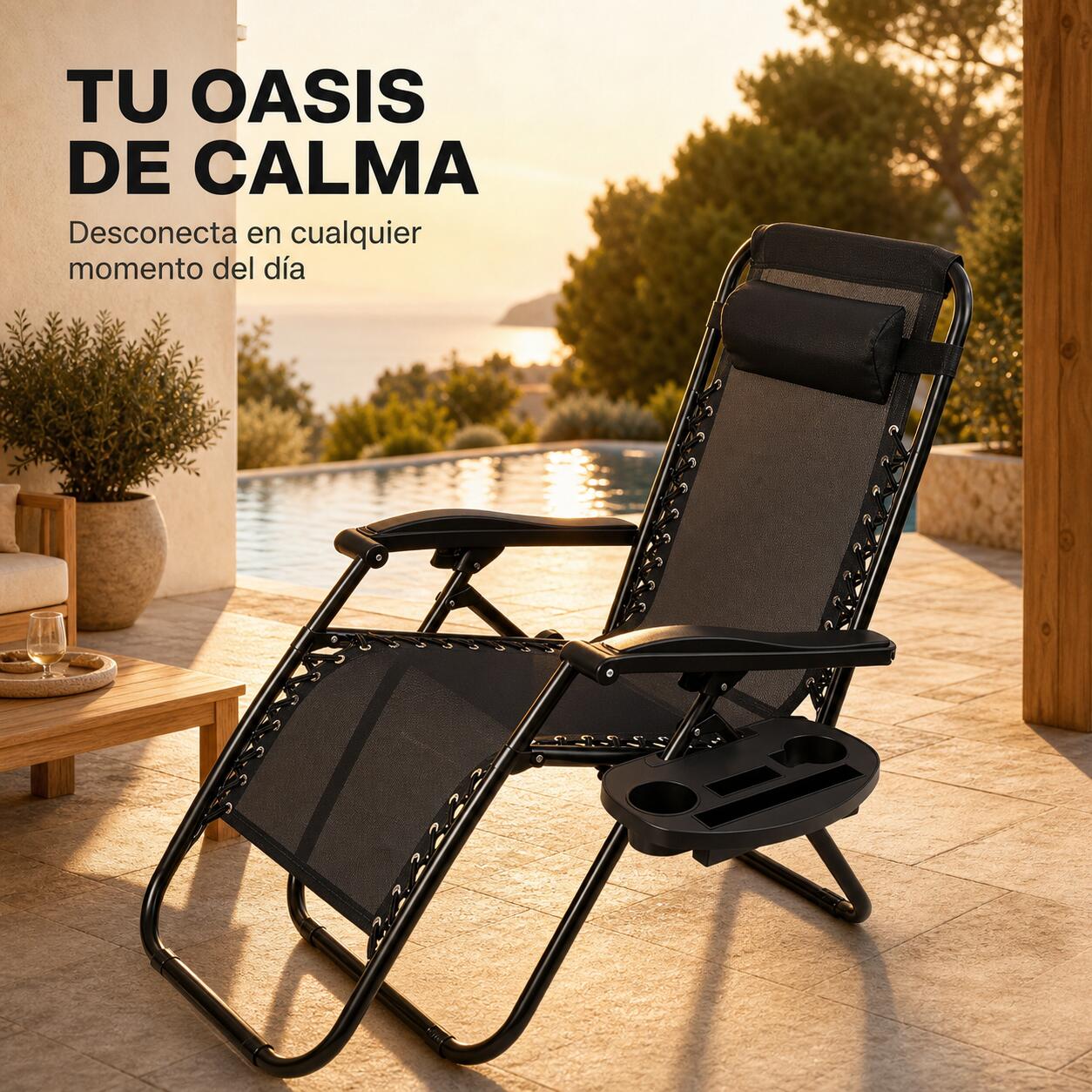 Pack 2 Espreguiçadeiras Dobráveis Praia Cinza com Porta-copos 4/7