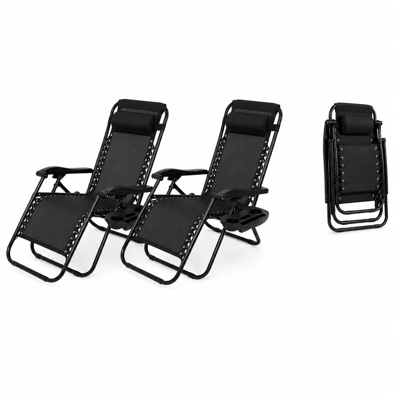 Pack 2 Espreguiçadeiras Dobráveis Praia Cinza com Porta-copos 2/7