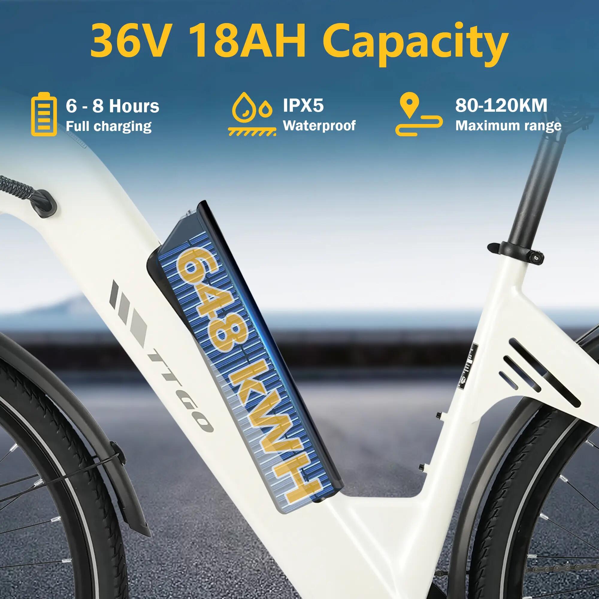 Bicicleta elétrica para adultos TTGO C3SE Bateria 36V18Ah Motor 250W 12/15