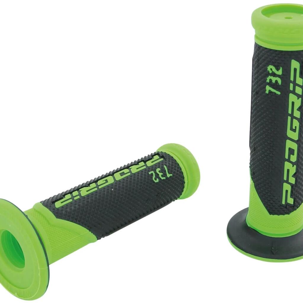 PROGRIP 732 Mod. 18 Rubber Handlebar Grip, 125 mm, Closed, Green/Black Fluo.