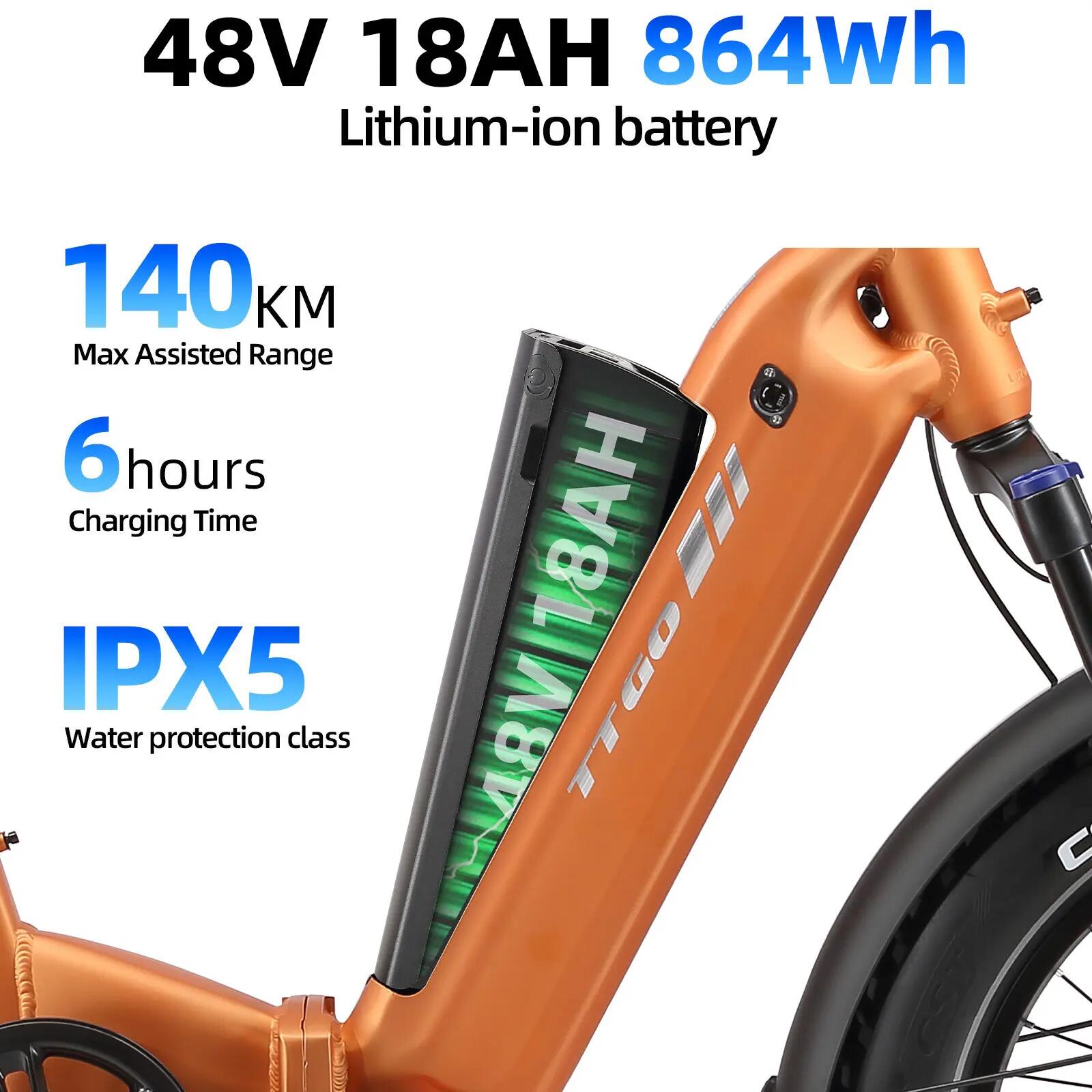 Elektrische fiets voor volwassenen TTGO F6 Boost batterij 48V18Ah motor 250W 7/15