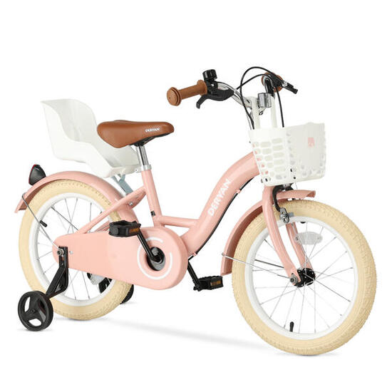 Vélo Enfant Deryan Zoey 16 Pouces - Vélo Réglable avec Panier - Rose