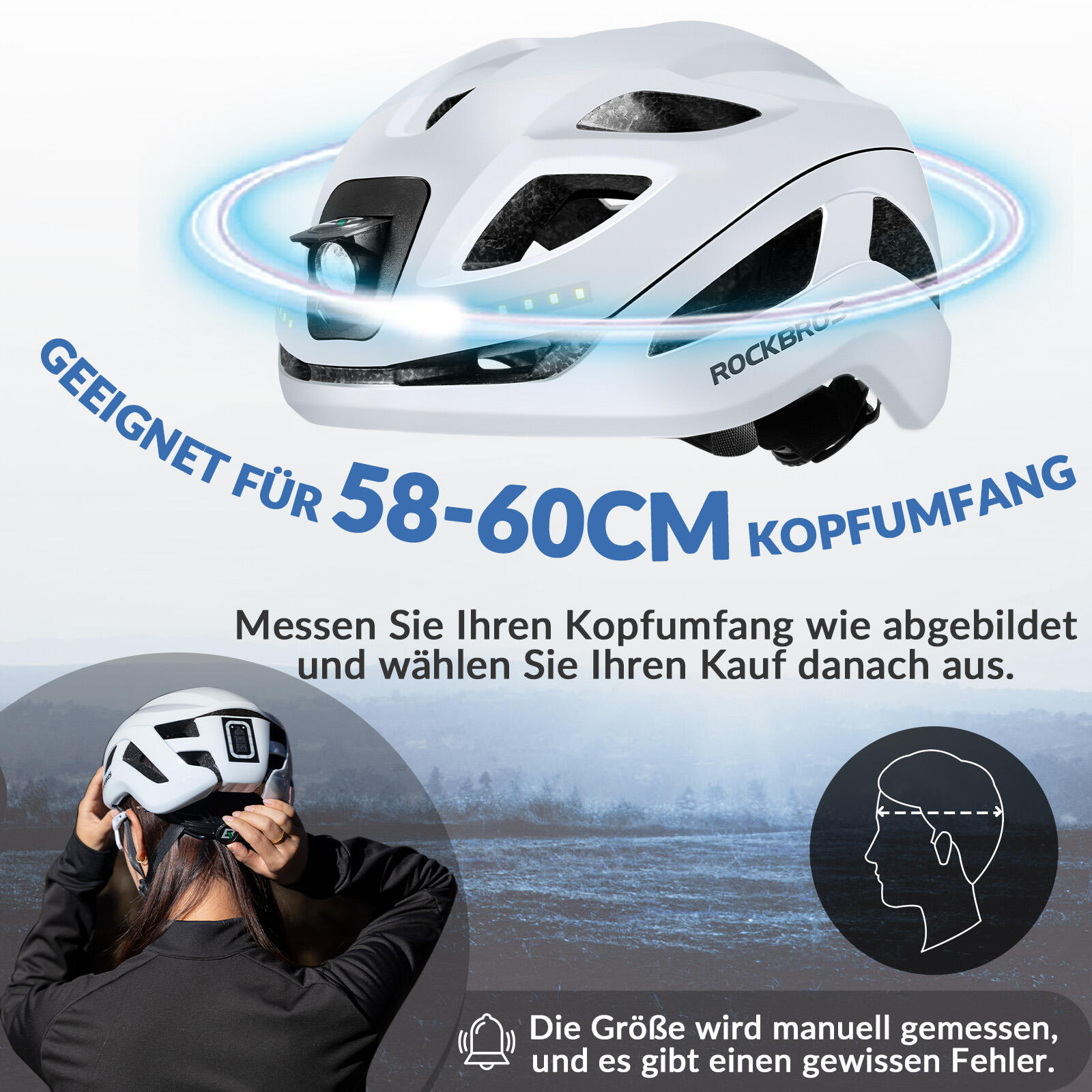 ROCKBROS Fahrradhelm mit Licht USB aufladbar 2/3