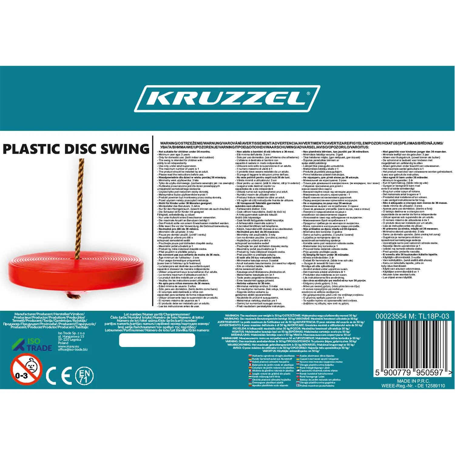 Leagăn disc din plastic pentru copii cu frânghie de 175 cm 2/8