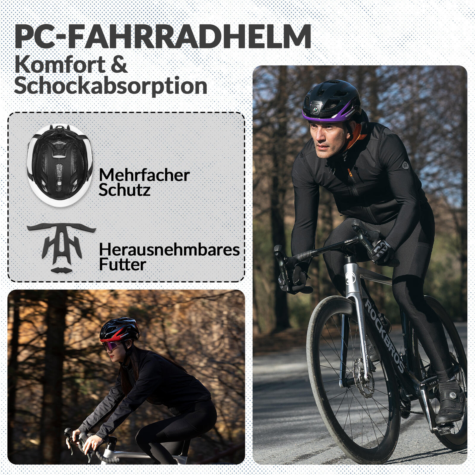 ROCKBROS Fahrradhelm mit Licht USB aufladbar 5/6