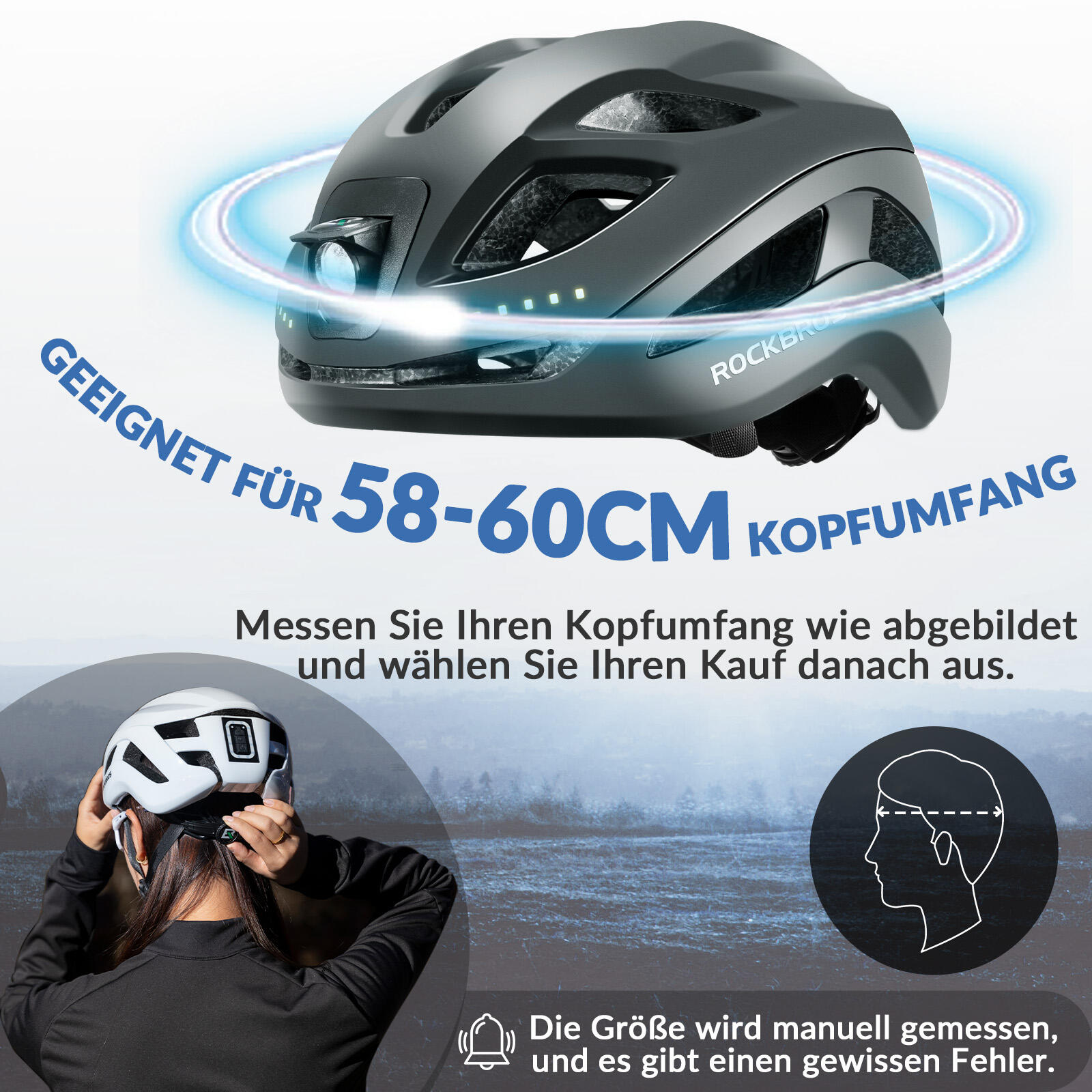 ROCKBROS Fahrradhelm mit Licht USB aufladbar 2/6