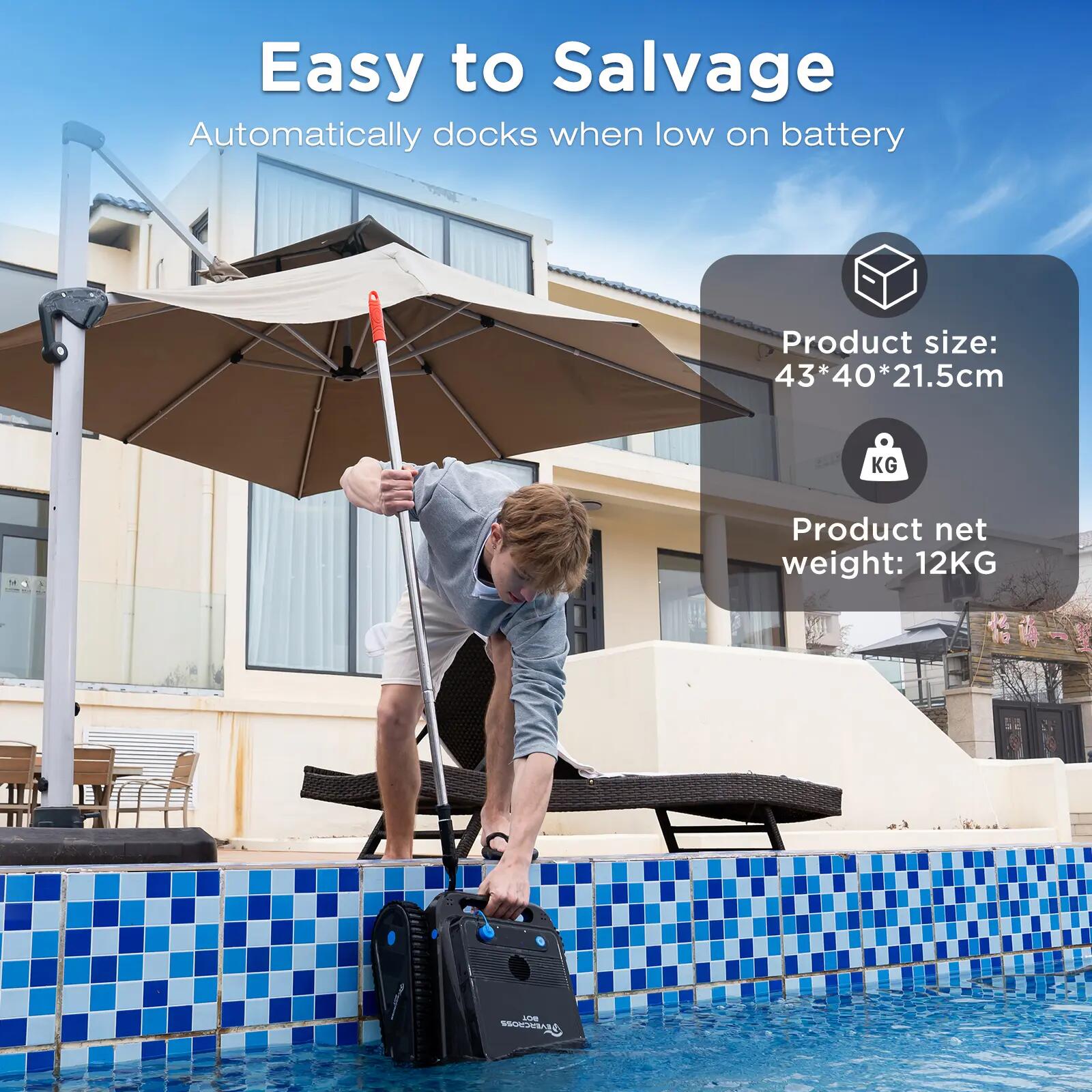 U8 Robô Piscina para fundo, paredes e linha d'água, Preto, com APP 6/7