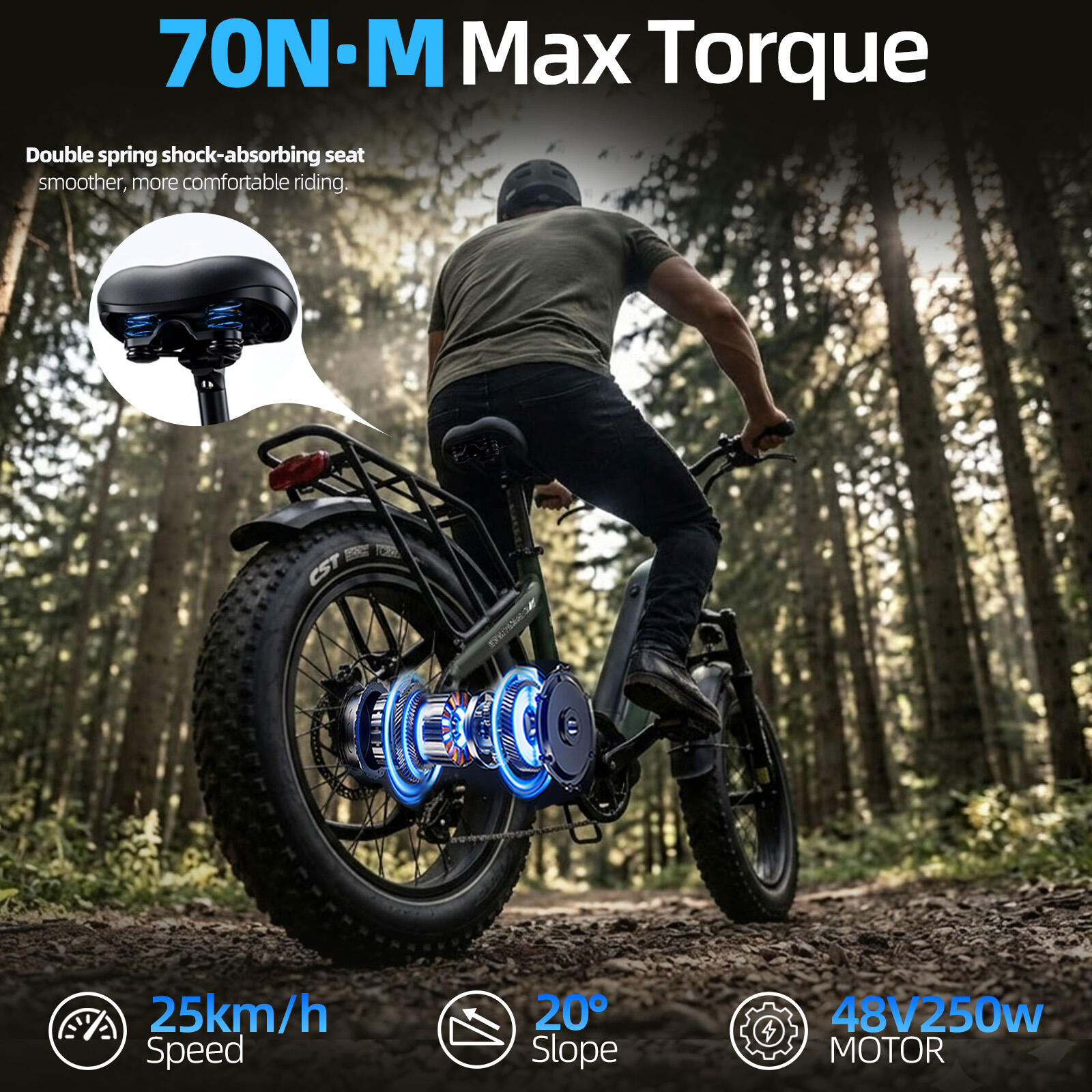 Terénní elektrokolo baterií 48 V 18 Ah a senzorem točivého momen,TTGO F6 Boost 3/7