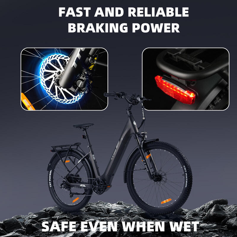 Bicicletă electrică de oraș TTGO Z3, 27,5 inci, cu motor de 250 W, 7 viteze