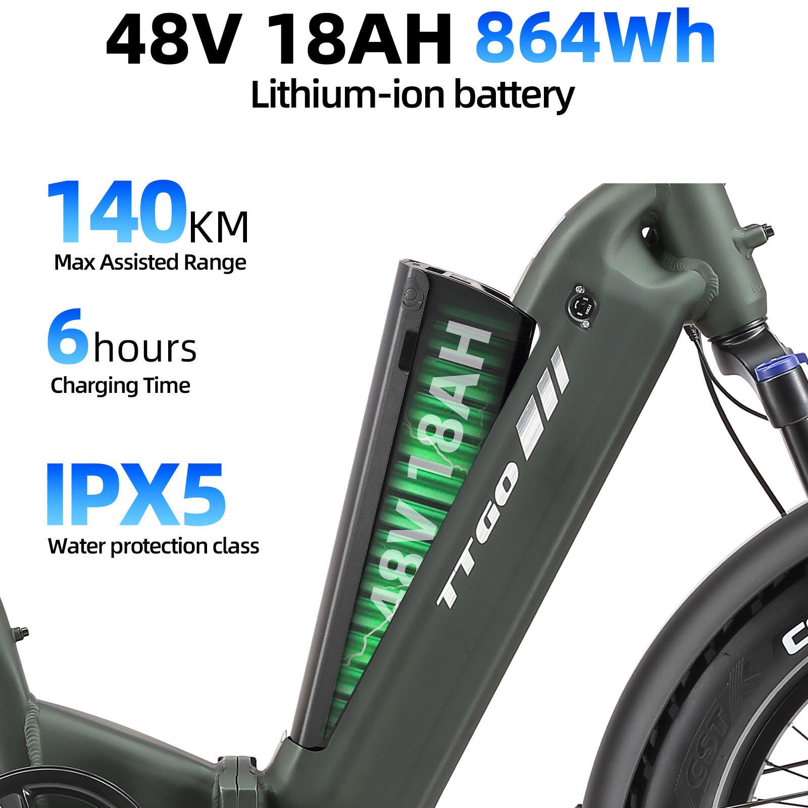 Opvouwbare e-bike TTGO F6 BOOST 20" vetband 140km max bereik 6/7