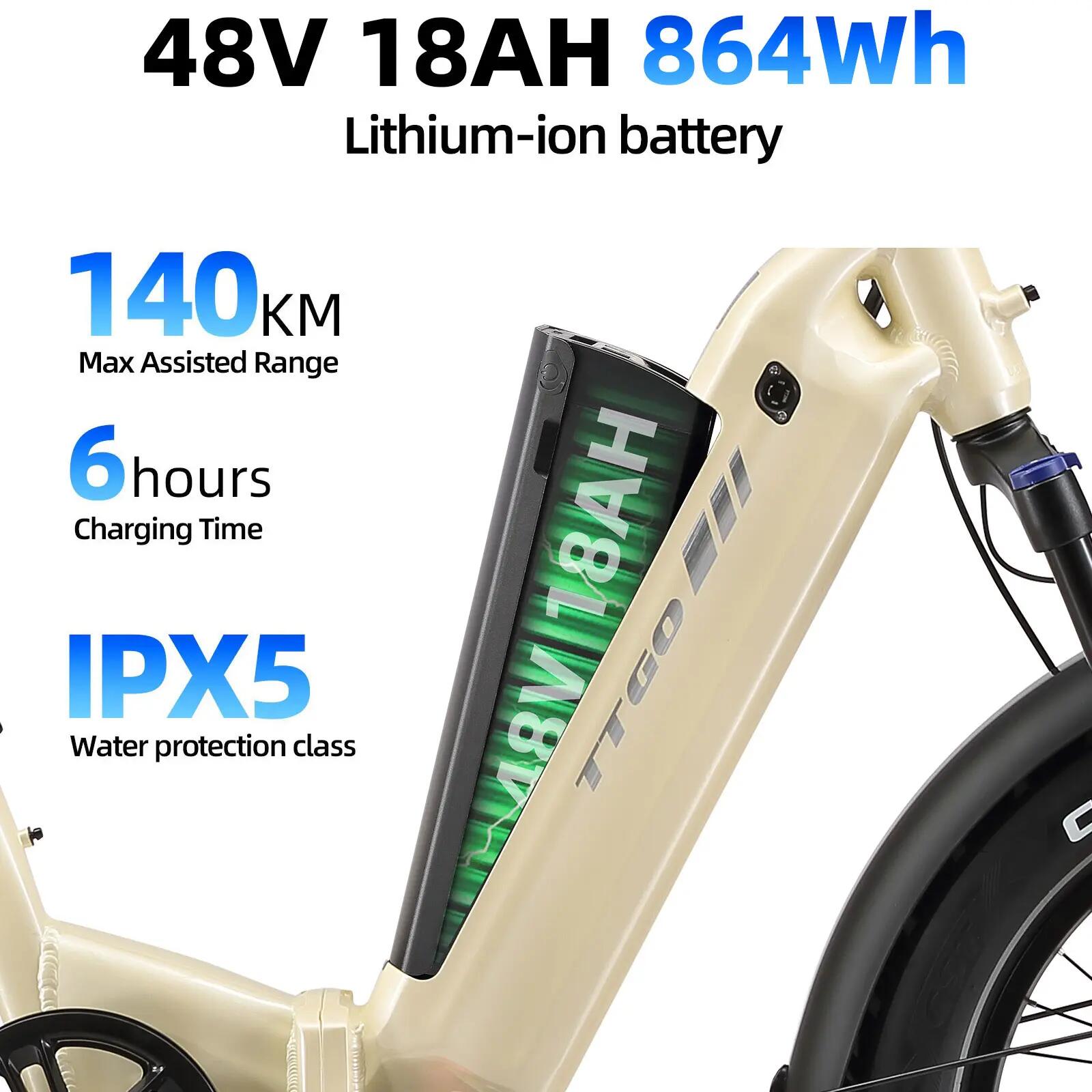 Elektrische fiets voor volwassenen TTGO F6 Boost batterij 48V18Ah motor 250W 7/15