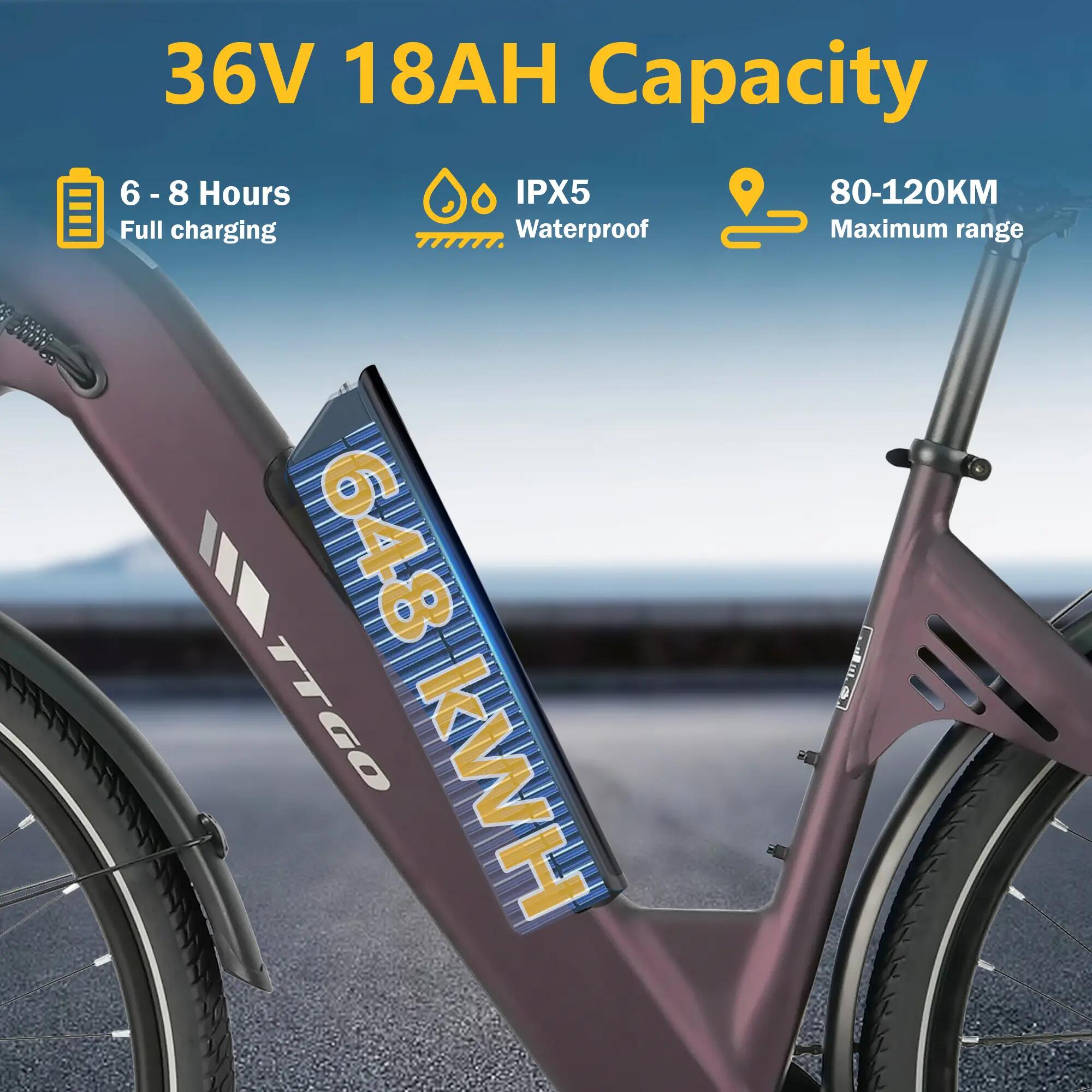 Bicicleta elétrica para adultos TTGO C3SE Bateria 36V18Ah Motor 250W 12/15