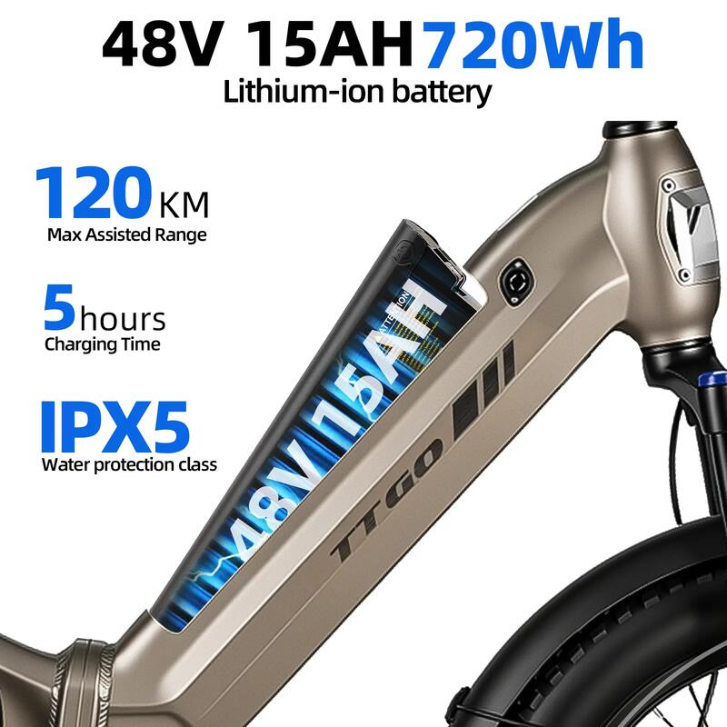 Bicicletă electrică pliabilă TTGO F7, baterie de 48 V 15 Ah, motor de 250 W