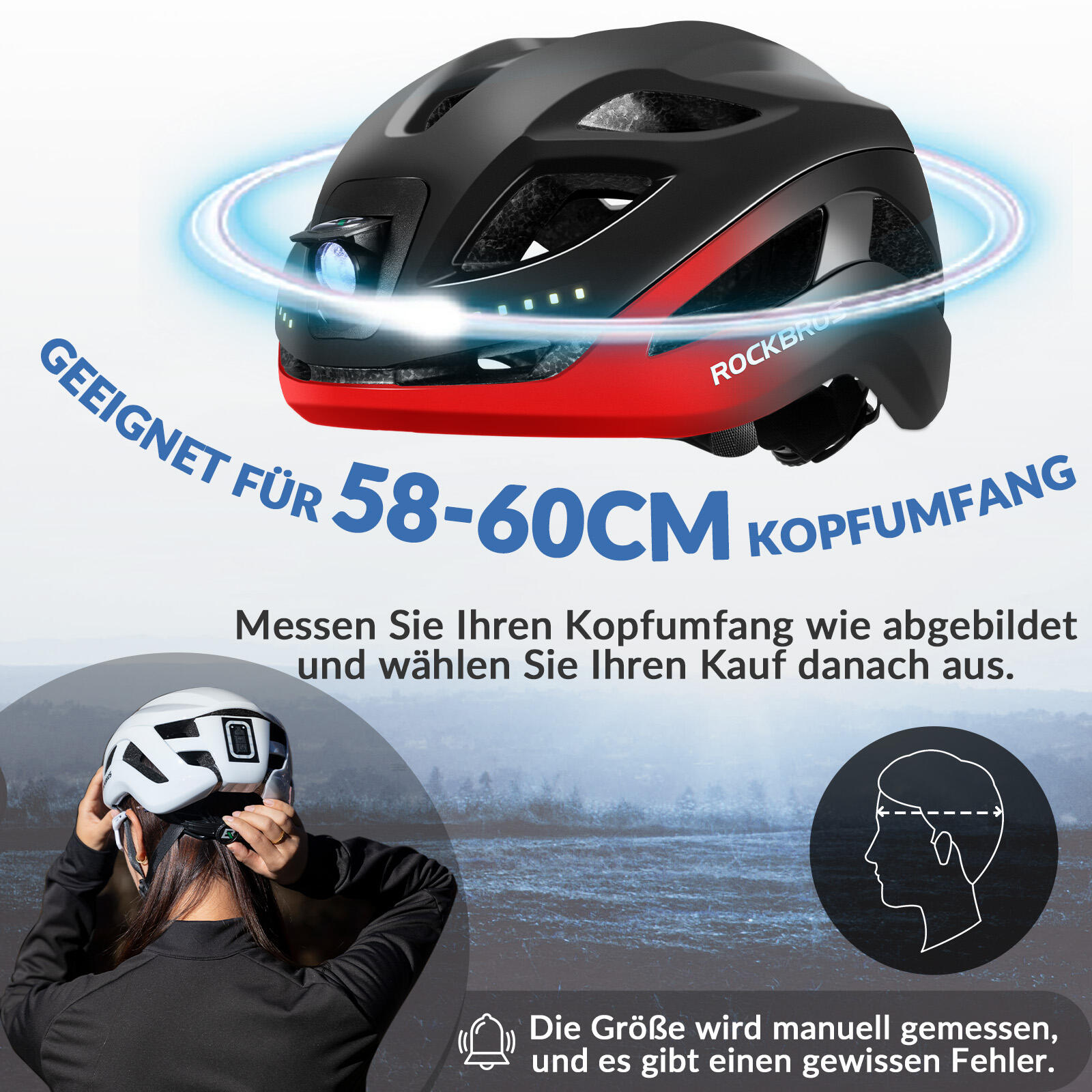 ROCKBROS Fahrradhelm mit Licht USB aufladbar 2/6