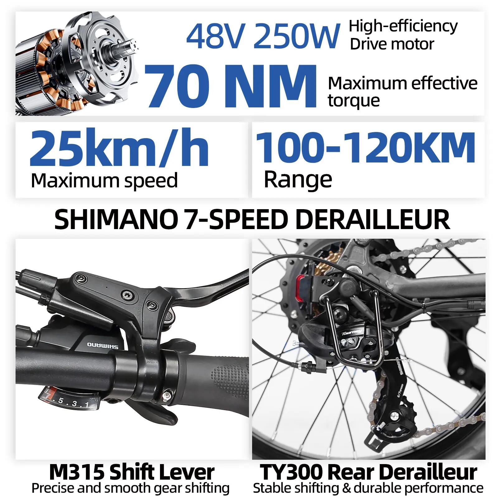 Elektrische fiets voor volwassenen TTGO F7 batterij 48V 15Ah banden 20 inch 7/15