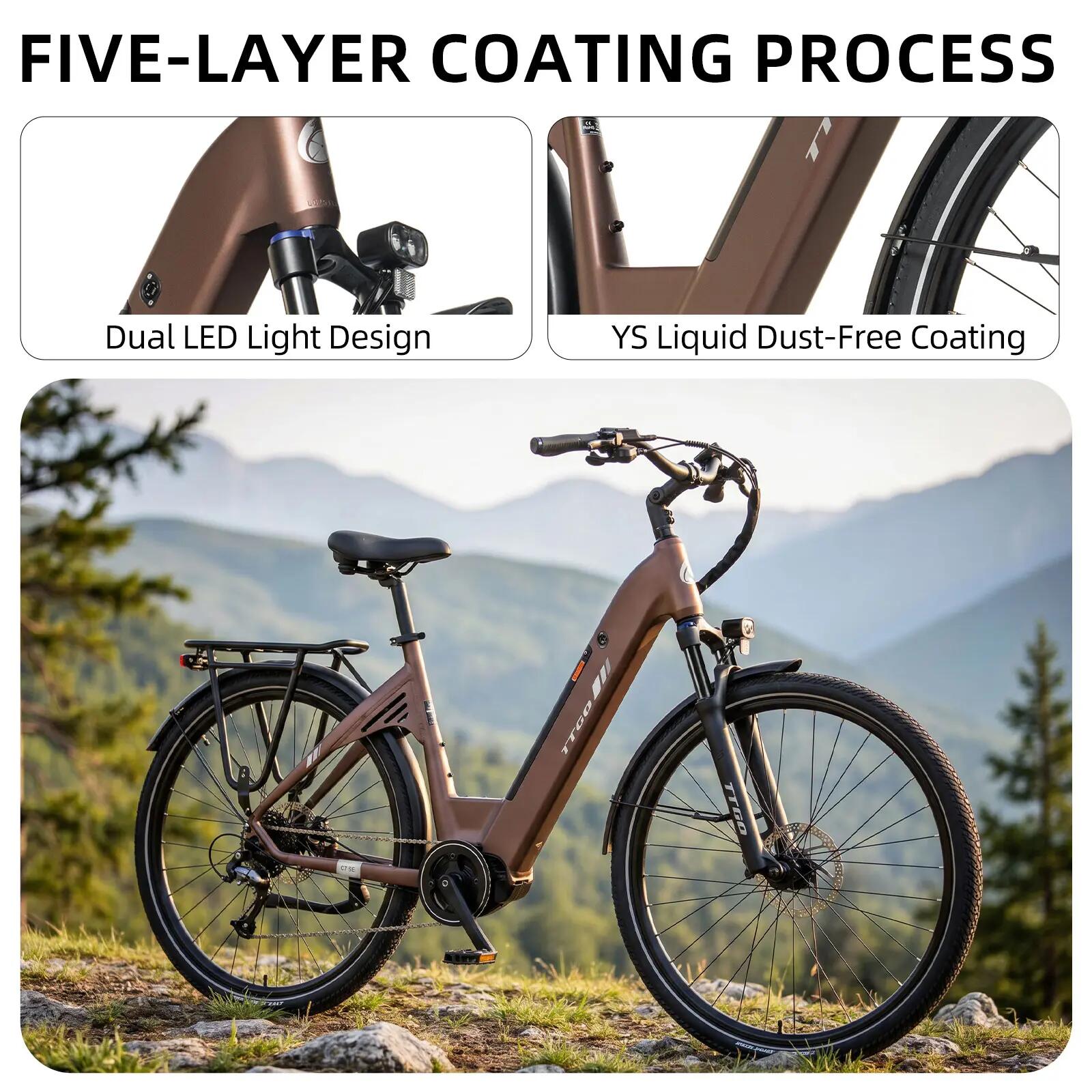 Elektrofahrrad für Erwachsene TTGO C7SE Akku 36V18Ah Reifen 28 Zoll 14/15