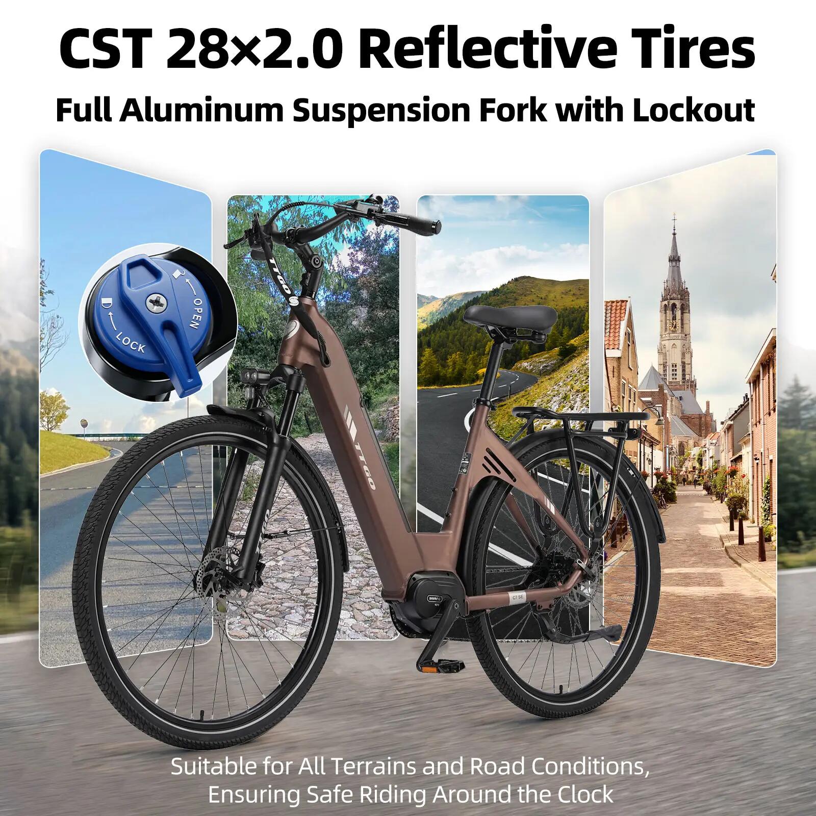 Elektrofahrrad für Erwachsene TTGO C7SE Akku 36V18Ah Reifen 28 Zoll 8/15
