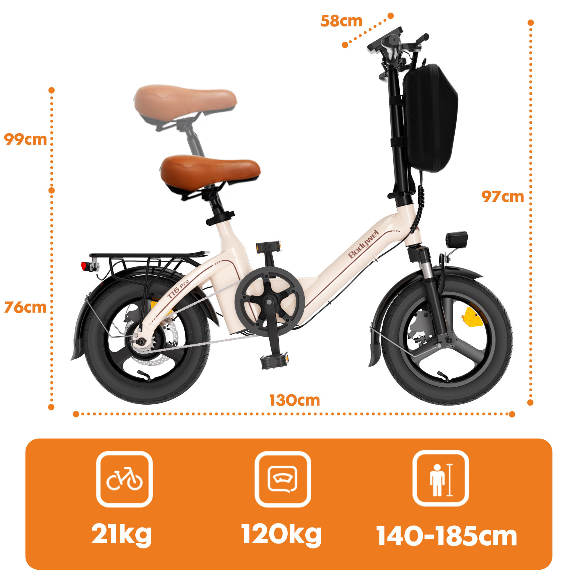 E‑bicicleta plegable Bodywel T16PRO, batería 36V 10,4Ah, neumáticos 14 pulgadas 8/8