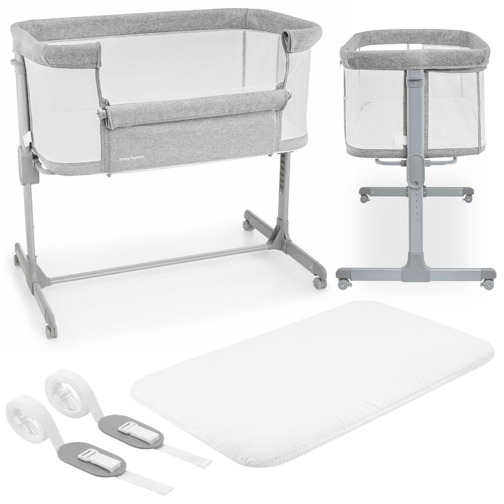 Baby travel cot - co-sleeping and travel 3-in-1 - 7-level adjustable - grey