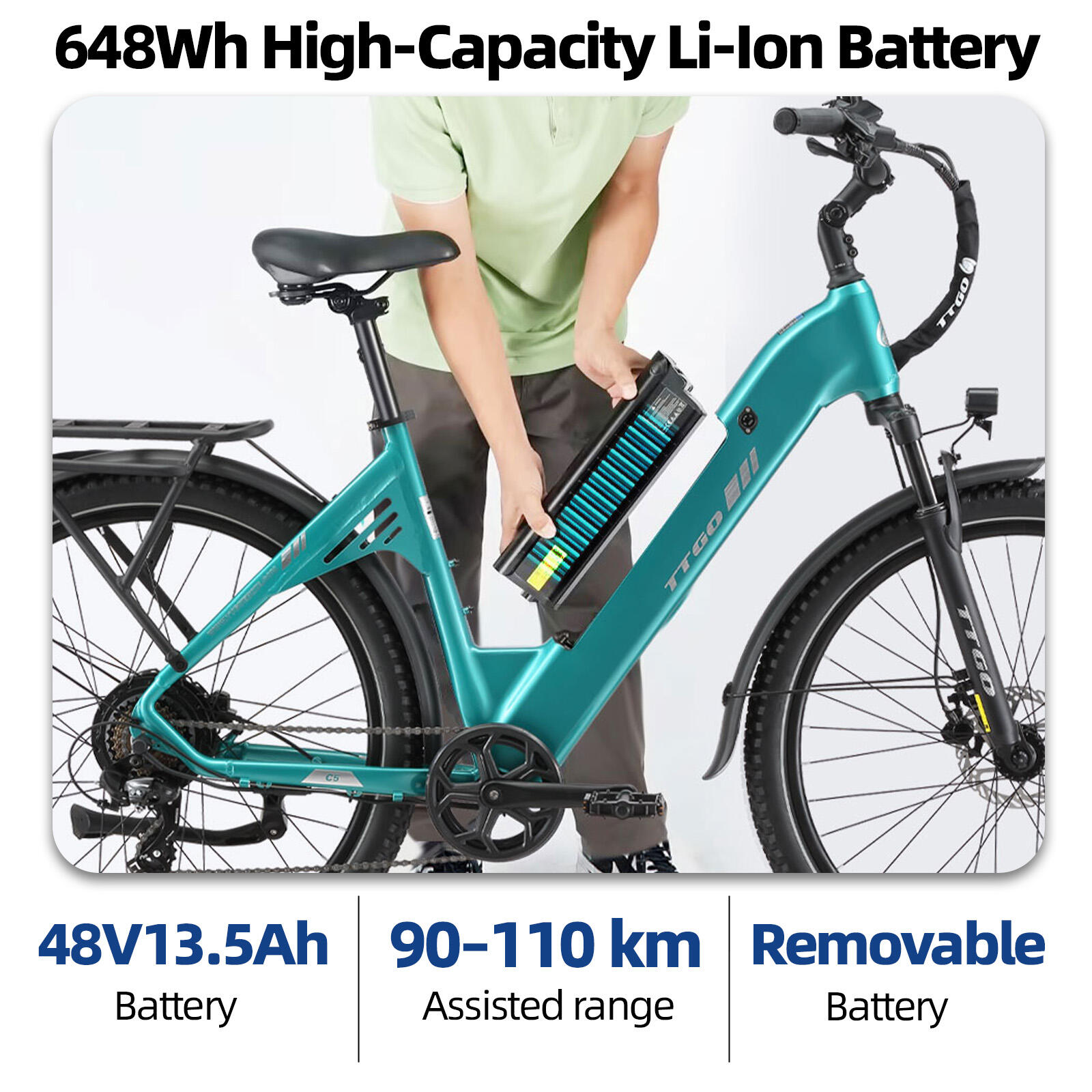 Elektrische fiets voor volwassenen TTGO C5 batterij 48V 13.5Ah band 27,5 inch 7/15