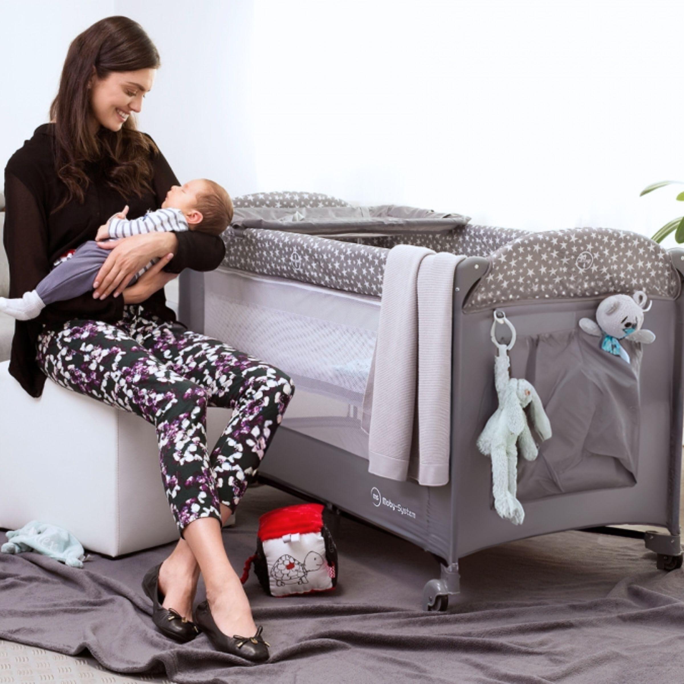 Babycampbed 2-in-1 met matras in 2 niveaus - grijs 2/10