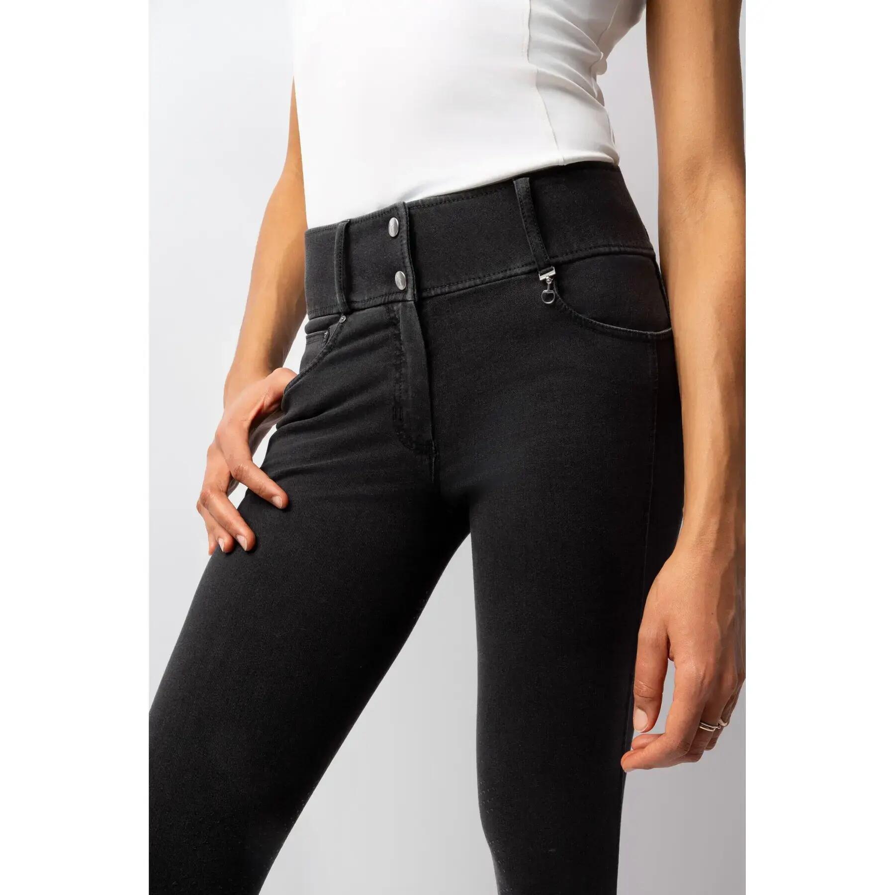 Dames denim rijbroek met full grip Horze Carolyn 6/7