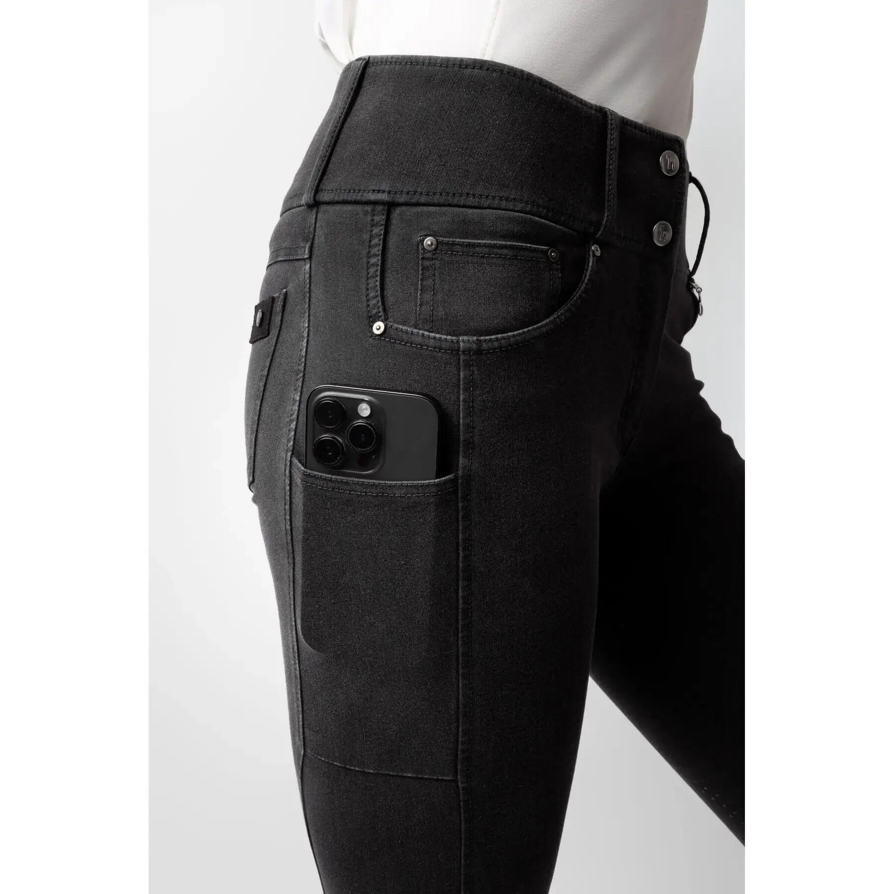 Dames denim rijbroek met full grip Horze Carolyn 5/7