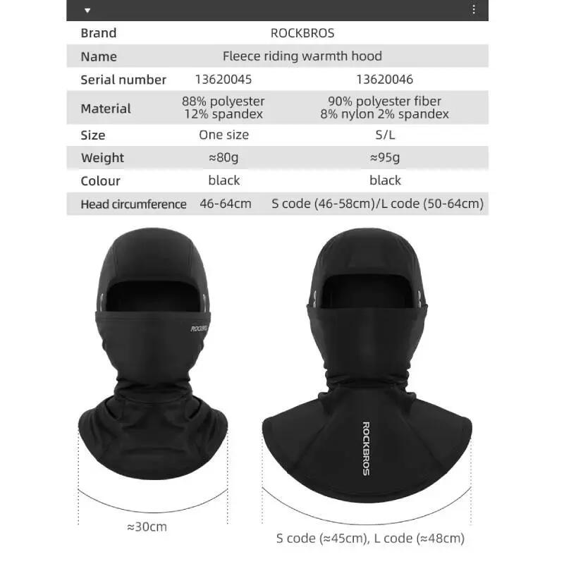 Kominiarka rowerowa, turystyczna długa ocieplana LF7345BK Czarna ROCKBROS 7/7