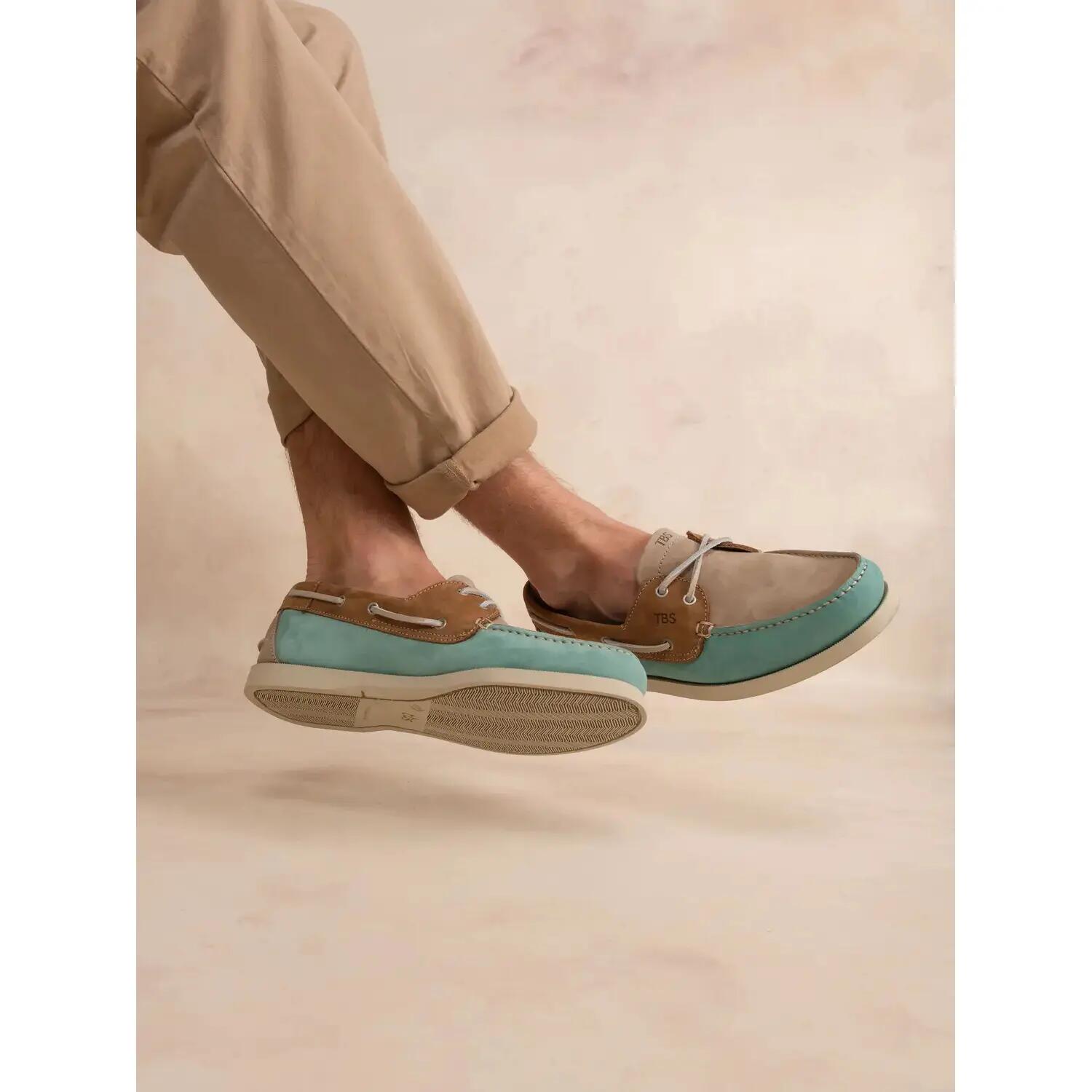 Chaussures bateau - homme - cuir - phenis - vert d'eau 3/5