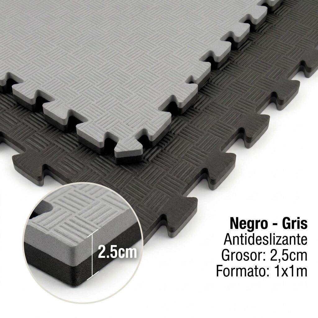 Tatami Puzzle EVA 100x100 cm x 25 mm Negro-Gris Pack 30 Alta Densidad 1/7