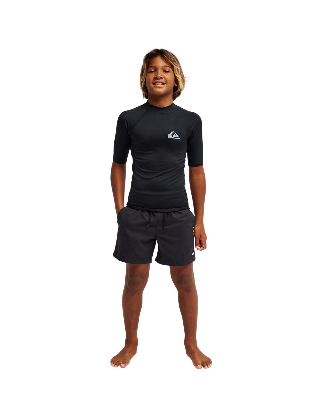 Camiseta de Surf de Manga Corta con Protección Solar UPF 50 EVERYDAY Negro Niño 4/4