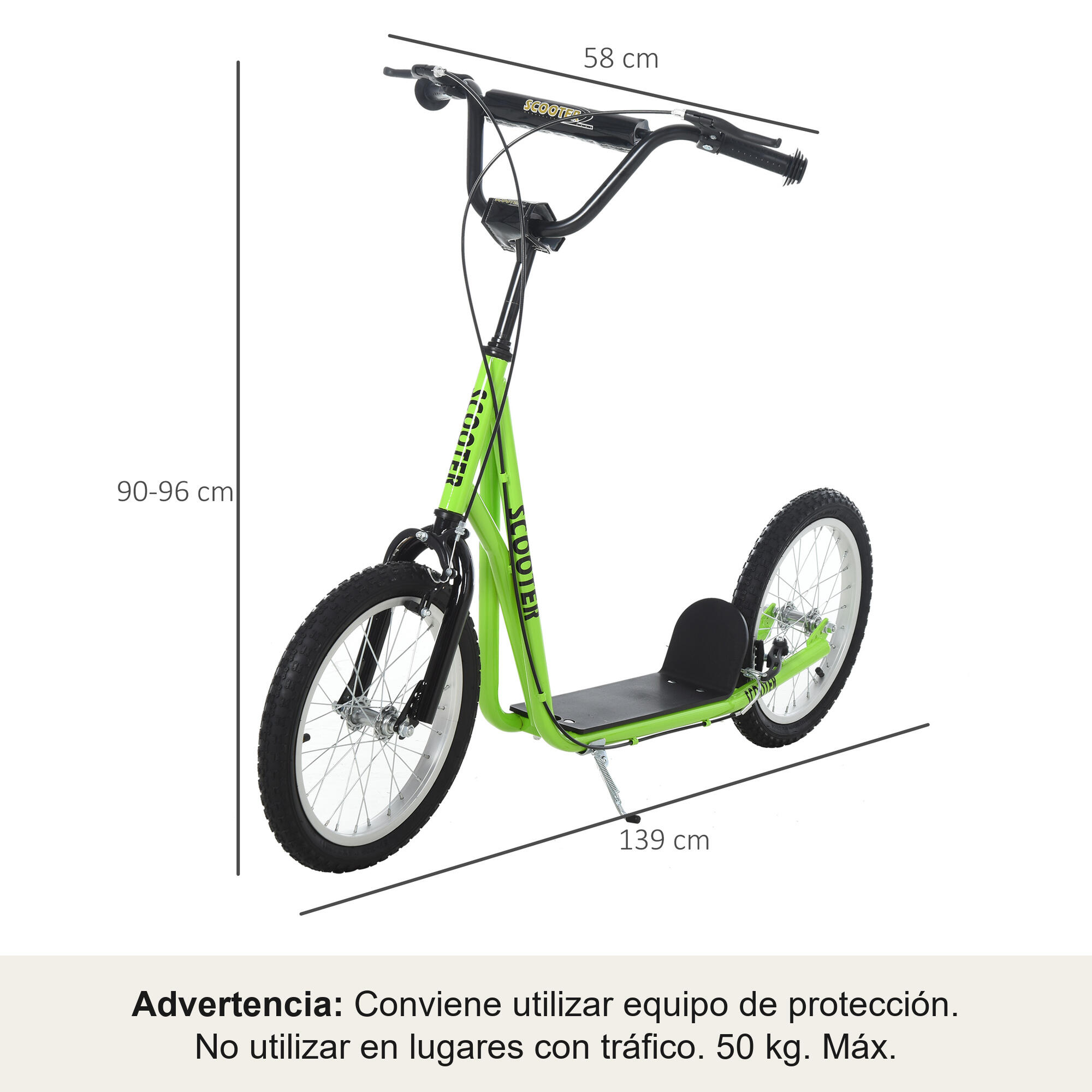 Patinete para Niños HOMCOM 139x58x96 cm Verde 3/5