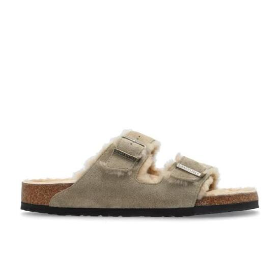 Sandales Plates Femme Birkenstock Arizona Shearlg Marron