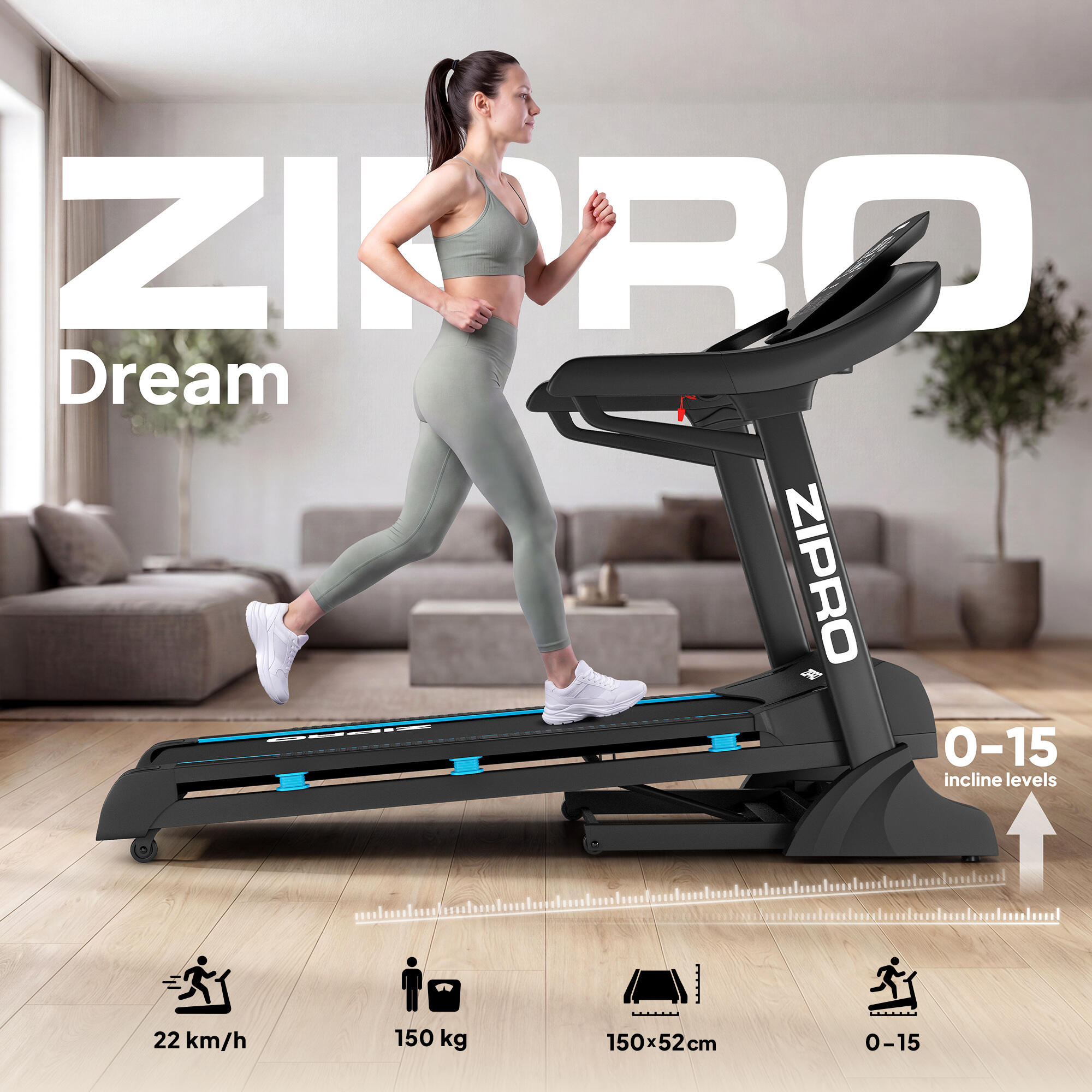 Bieżnia treningowa Dream elektryczna do biegania 22 km/h regulacja nachylenia 3/14