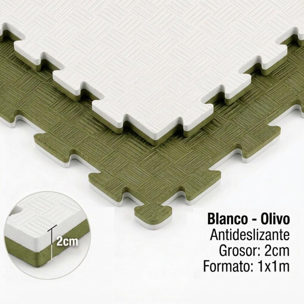 Tatami Puzzle EVA 100x100 cm x 20 mm Blanco-Olivo Pack 10 Alta Densidad 1/7