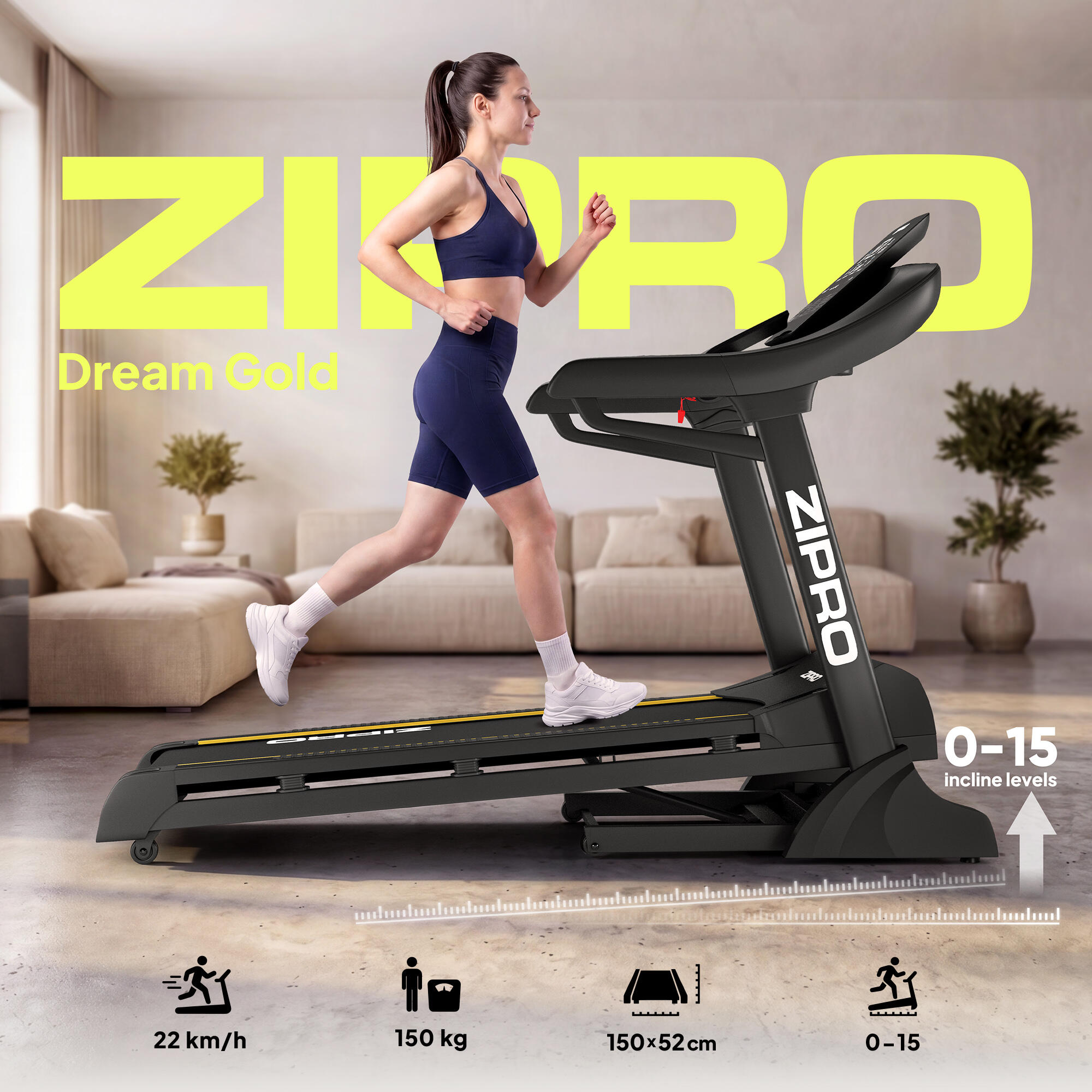 Bieżnia treningowa Dream Gold elektryczna do biegania 22 km/h nachylenie 3/14
