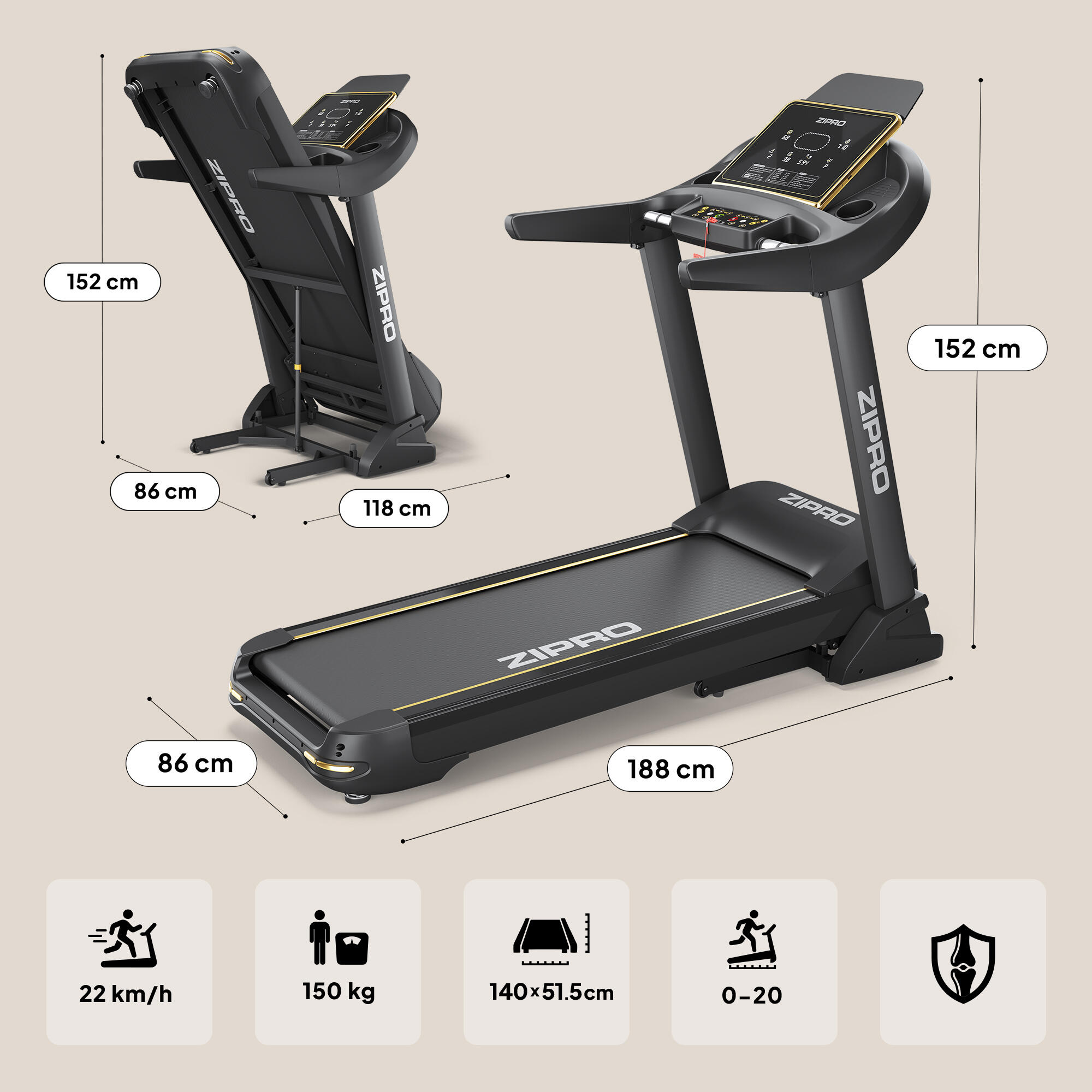 Bieżnia Domowa Elektryczna do Biegania do 22 km/h Zipro Pacemaker Gold iConsole+ 7/16