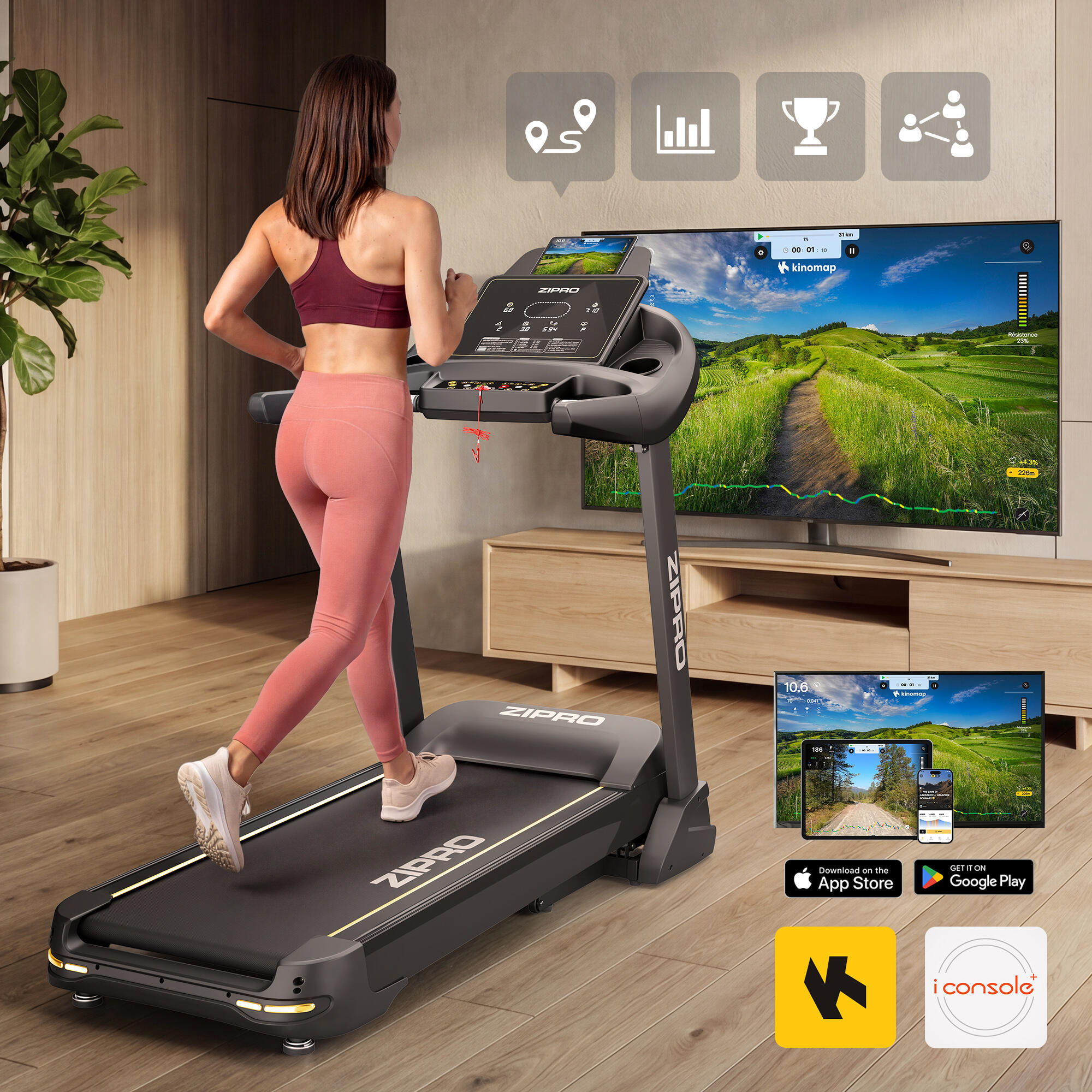 Bieżnia treningowa elektryczna do biegania do 22 km/h Pacemaker iConsole+ 4/16