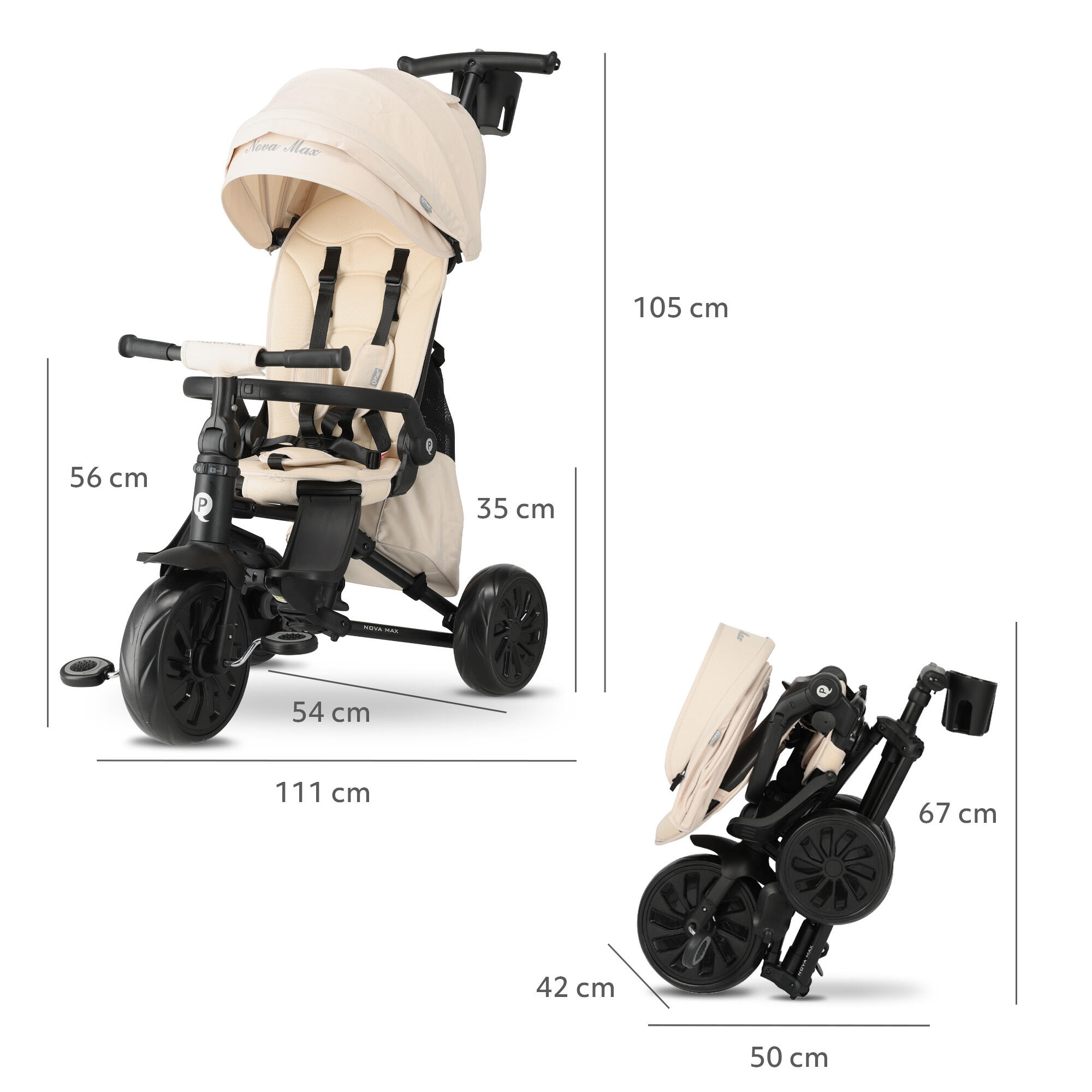 Triciclo Qplay Nova Max con Maniglione di Spinta - Triciclo 5 in 1 - Beige 10/10
