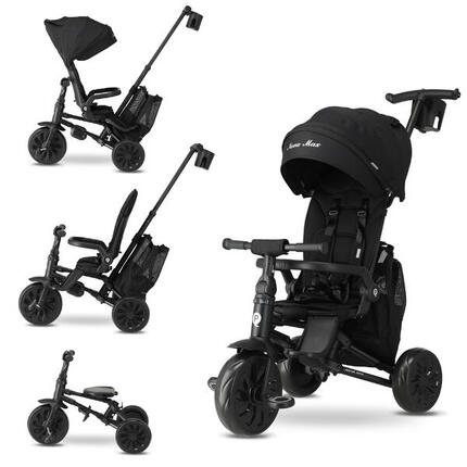 Tricycle Qplay Nova Max avec Barre de Poussée - Tricycle Pliable 5-en-1 - Beige