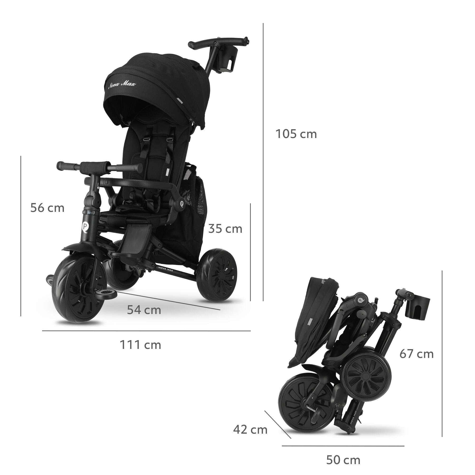 Qplay Nova Max Driewieler met Duwstang - Opvouwbare Peuterfiets - 5-in-1 - Zwart 10/10
