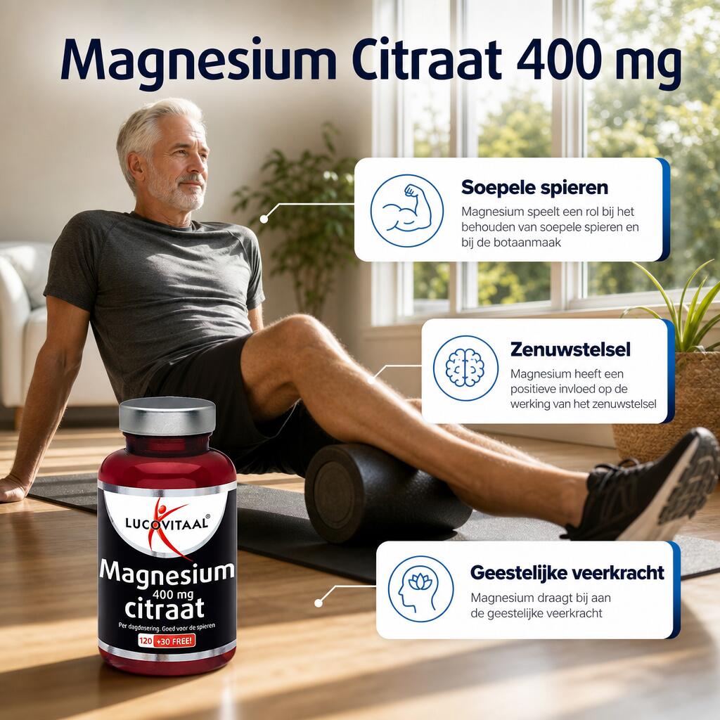 Lucovitaal Magnesium Citraat tabletten 400 mg 150 tabletten MAXI POT 3/5