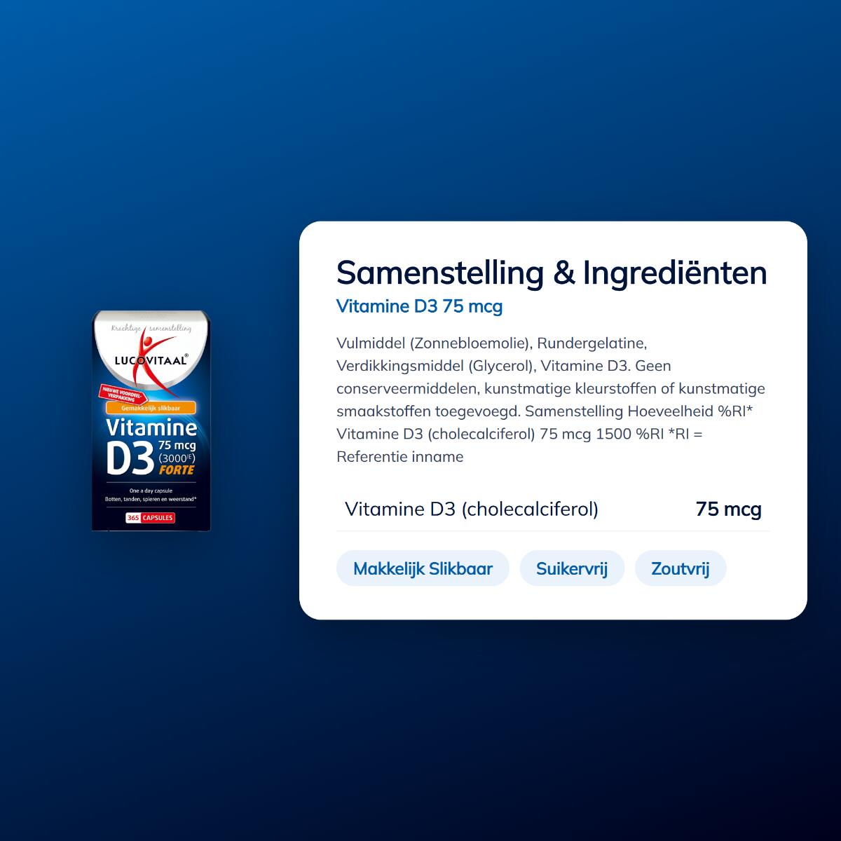 Lucovitaal Vitamine D3 75 mcg 365 capsules 4/5