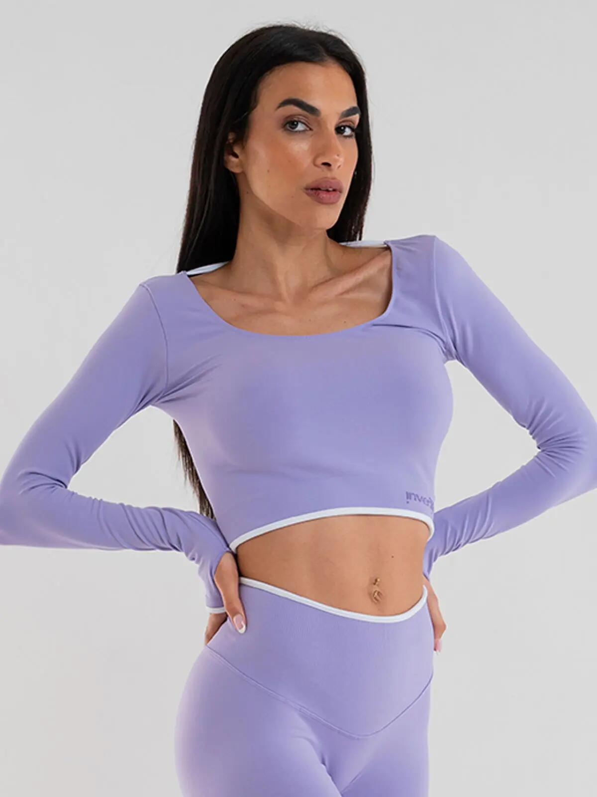 Crop top Donna fitness Eclettika maniche lunghe seamless Lilac 2/5