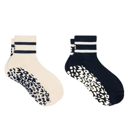 SWEATY BETTY Animal Print Mini Pilates Crew Gripper 2 Pack FrenchNavyBlue